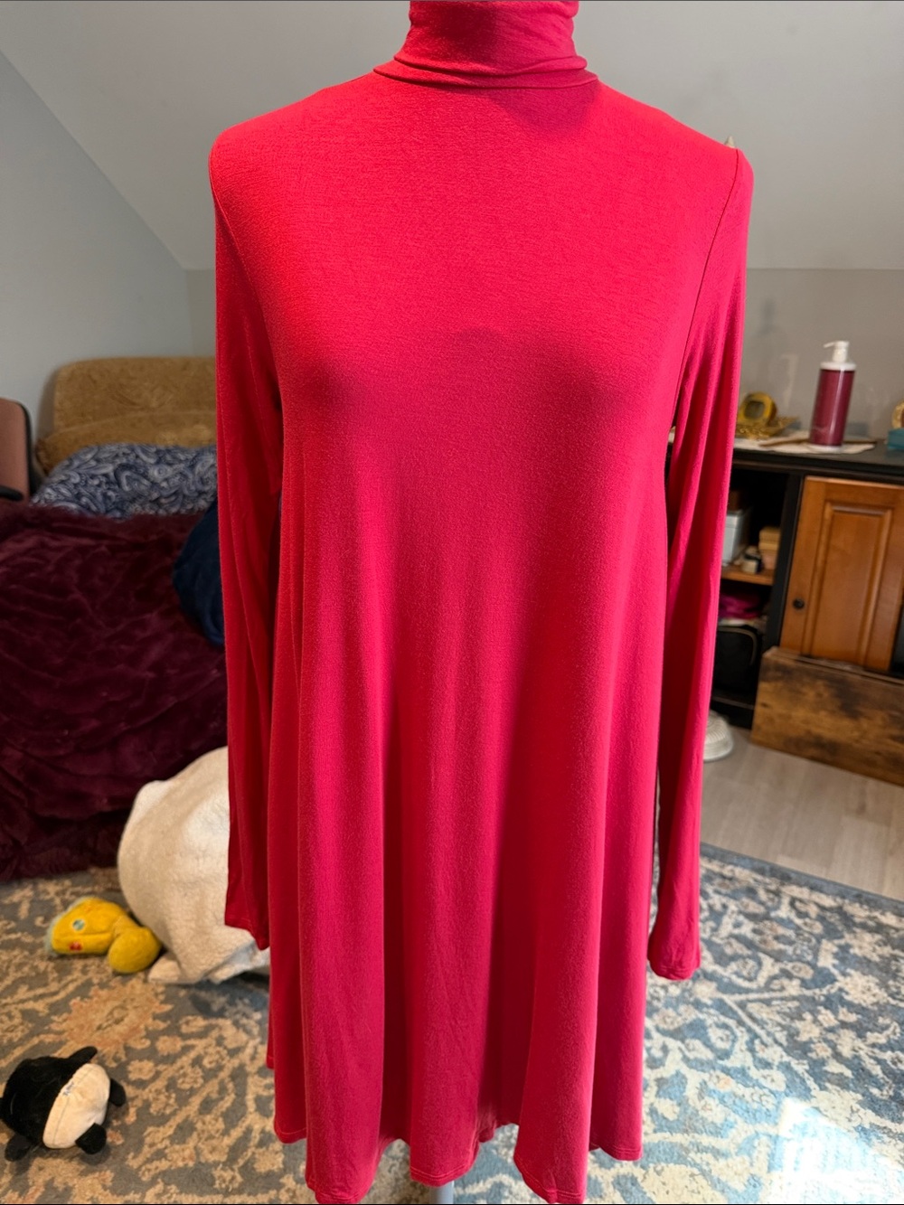 LA Made Bright Red Long Sleeve Turtleneck Swing Dress